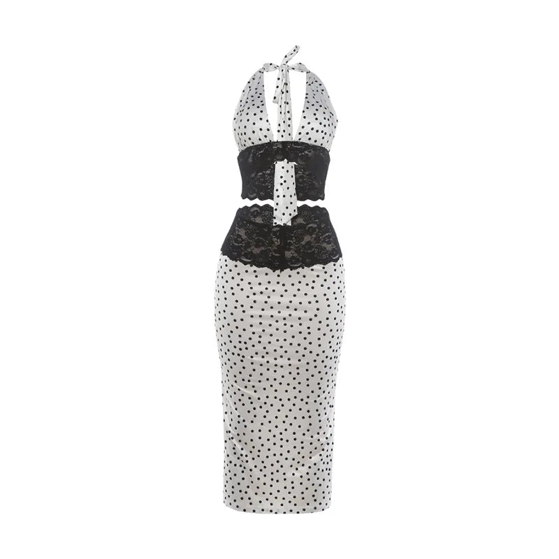 Women's Polka Dot Lace V-neck Halter Two Piece Set - Additional View 7