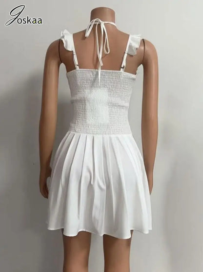 Women's Sleeveless Bodycon Pleated Mini Dress White – Side View