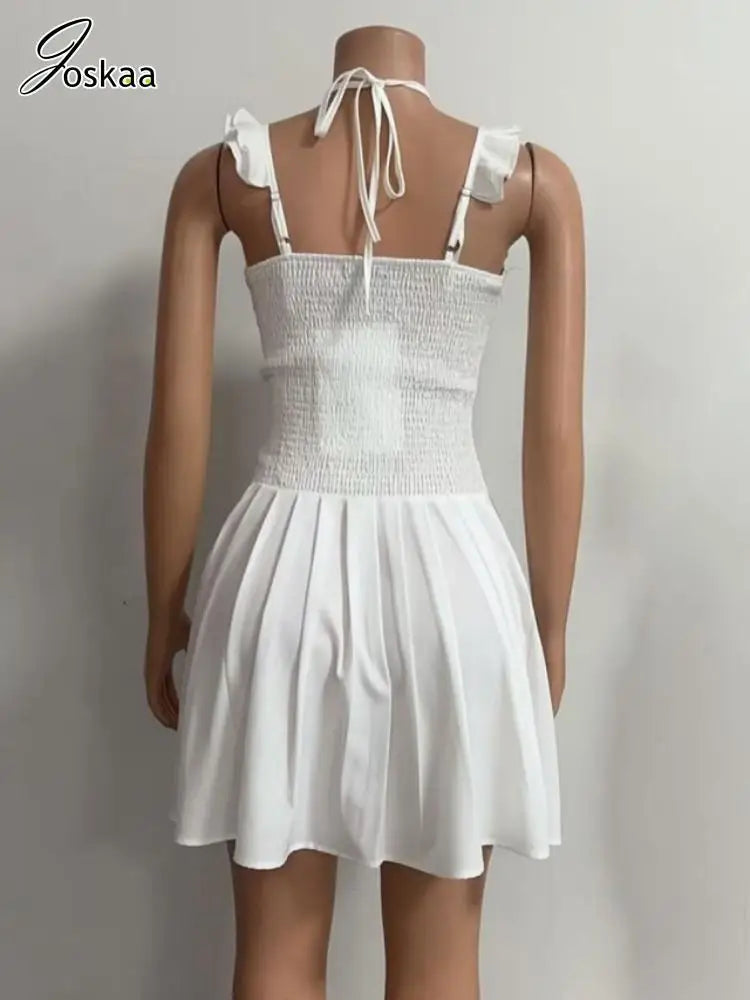 Women's Sleeveless Bodycon Pleated Mini Dress White – Side View