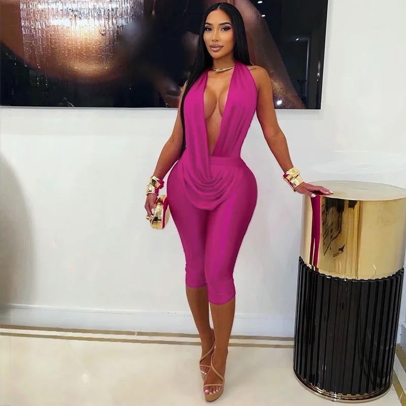 Women's V-neck Halter Sleeveless Bodycon Romper 7821 - Additional View 9