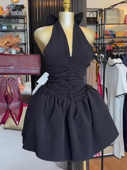 Women's Backless Halter Bodycon Mini Dress Black – Back View