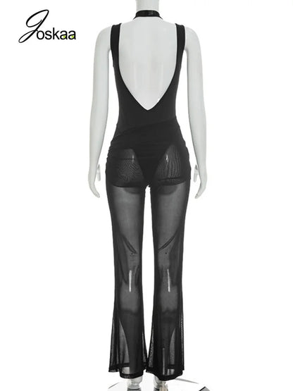 Women's Mesh Backless Sleeveless Bodycon Romper - Detail View