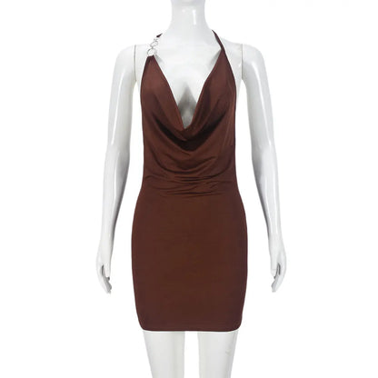 Women's Backless Halter Elegant Deep V-neck Mini Dress