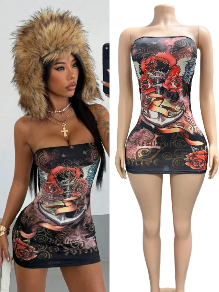Women's Rhinestone Backless Strapless Mini Dress – Women's Fashion Wholesale – Front View