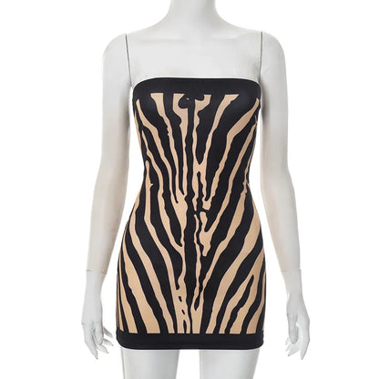 Women's Zebra Print Stripe Backless Mini Dress