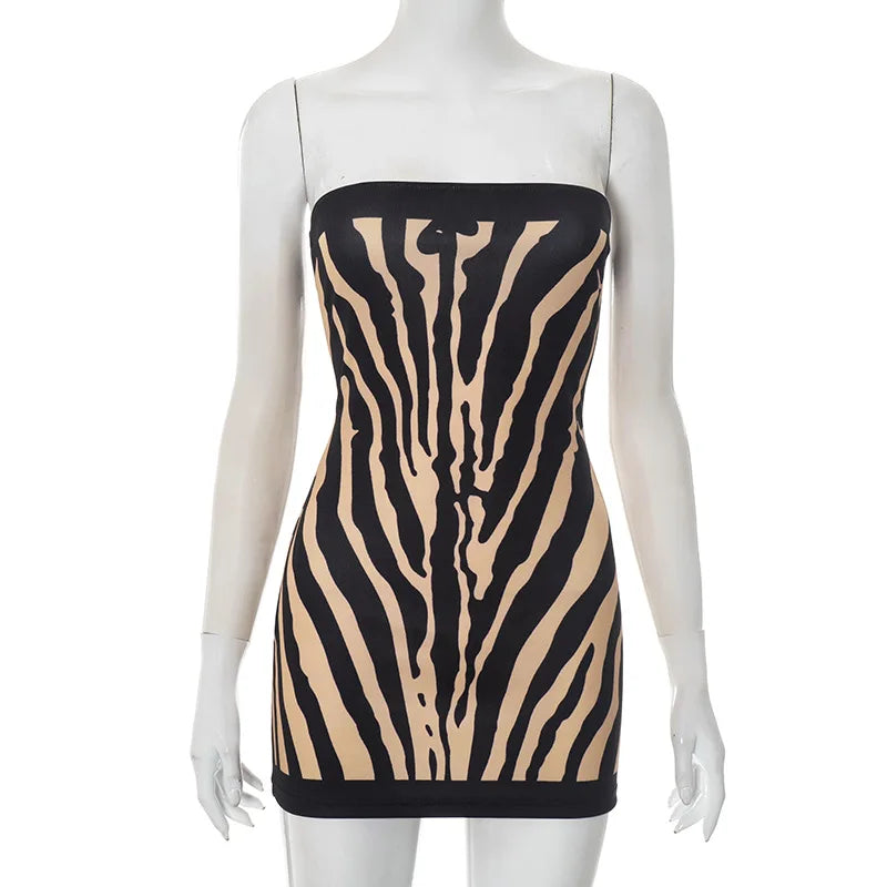 Women's Zebra Print Stripe Backless Mini Dress