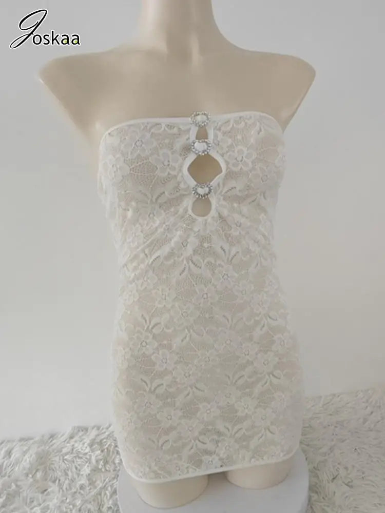 Women's Lace Cutout Strapless Two Piece Set White – Back View