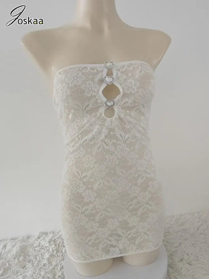 Women's Lace Cutout Strapless Two Piece Set White – Back View
