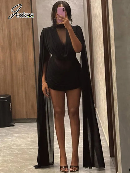 Wholesale Women's Mesh Ruched Bodycon Mini Dress Black – Front View