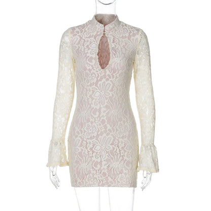 Women's Lace Cutout Bodycon Flare Mini Dress
