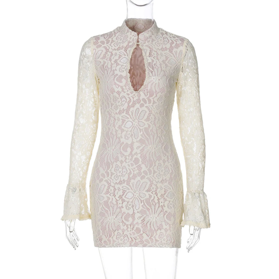 Women's Lace Cutout Bodycon Flare Mini Dress
