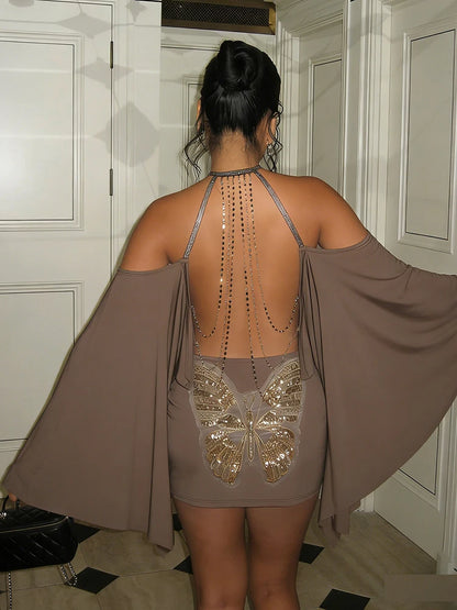 Joskaa Backless Bodycon Dress Metal Chain Beach - bodycon dress image 1