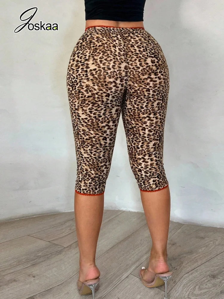 Women's Leopard Print Lace Bodycon Pants - Side View
