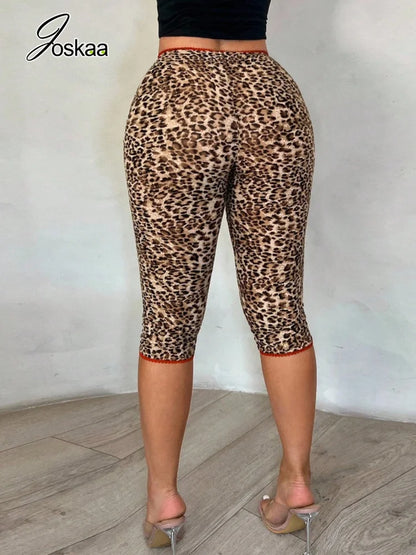 Women's Leopard Print Lace Bodycon Pants - Side View