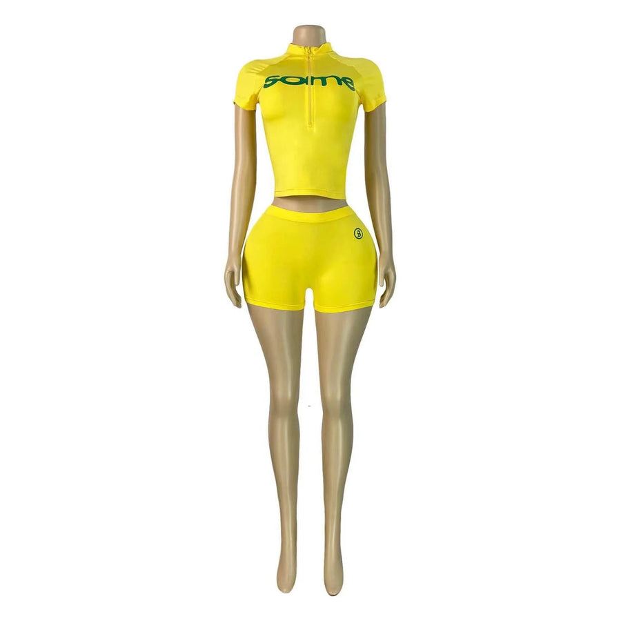 Women's Zip Up Bodycon Two Piece Set - Detail View