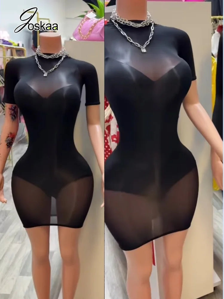 Wholesale Women's Mesh Short Sleeve Bodycon Dress Brown – Side View