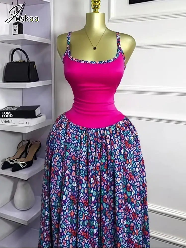 Women's Floral Print Sleeveless Bodycon Bikini Set Red – Front View