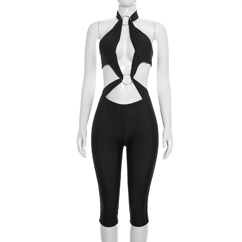 Women's Backless Cutout Halter Bodycon Romper - Additional View 9