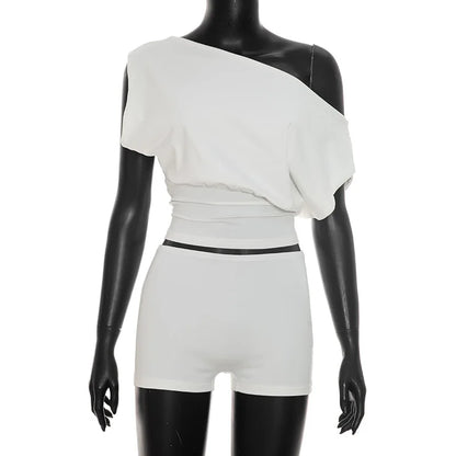 Women's One Shoulder Bodycon High Waist Two Piece Set - Detail View 8