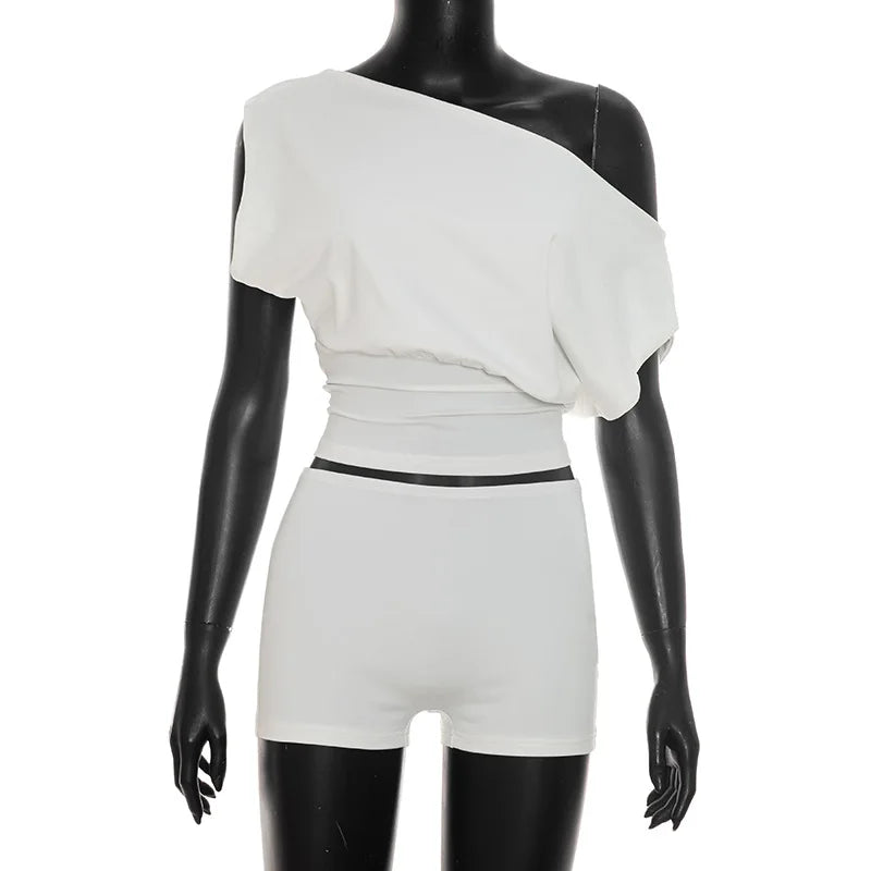 Women's One Shoulder Bodycon High Waist Two Piece Set - Detail View 8