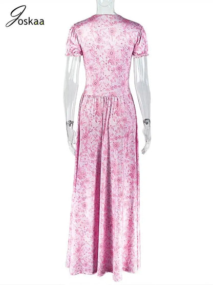 Women's Floral Print Ruched Maxi Bikini Set Pink – Detail View