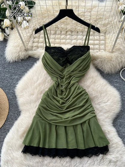 Women's Mesh Lace Ruched V-neck Mini Dress - Back View