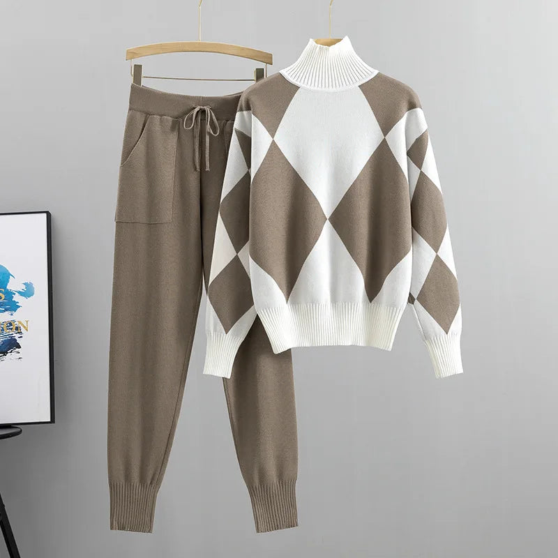 Women's Knit Long Sleeve Ribbed Two Piece Set