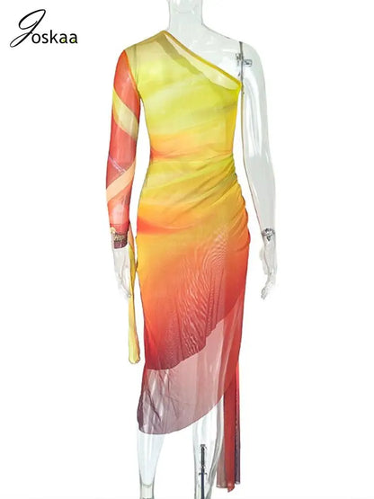 Women's Bodycon Maxi Gradient Irregular Bikini Set Yellow Red – Detail View