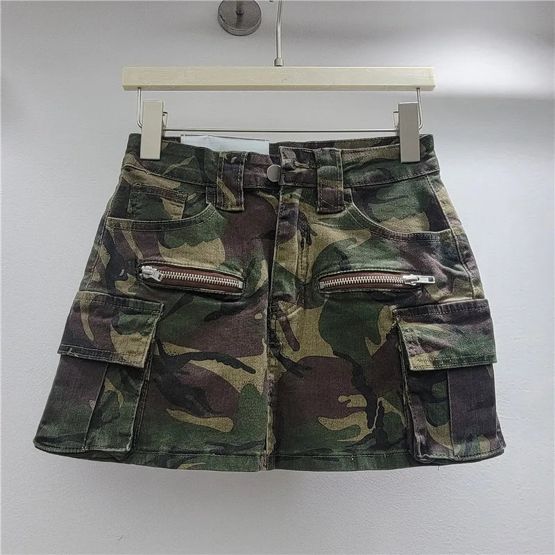 Women's Denim High Waist Mini Fall Vintage Side Skirt