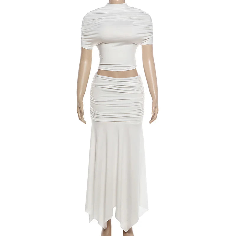 Women's Ruched Short Sleeve Crop Two Piece Set