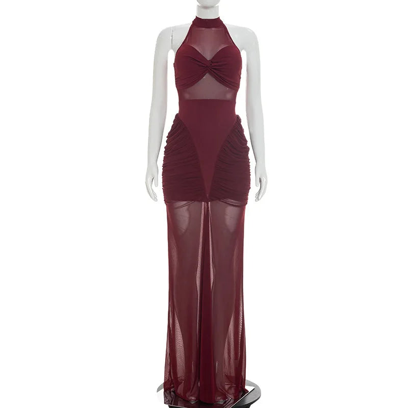 Wholesale Women's Mesh Ruched Bodycon Maxi Dress