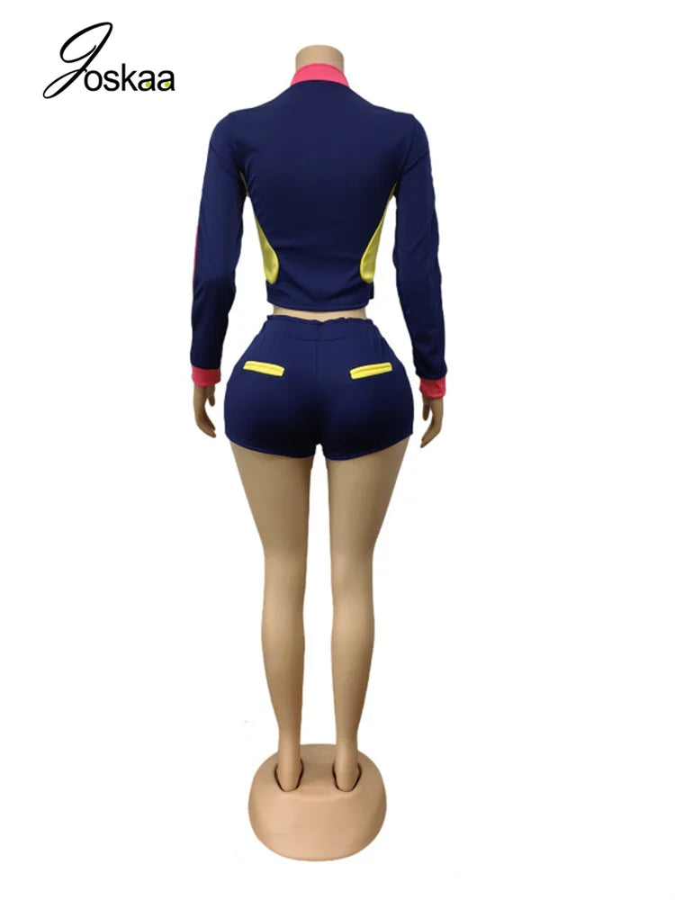 Wholesale Women's Long Sleeve Zip Two Piece Set Dark Blue – Detail View