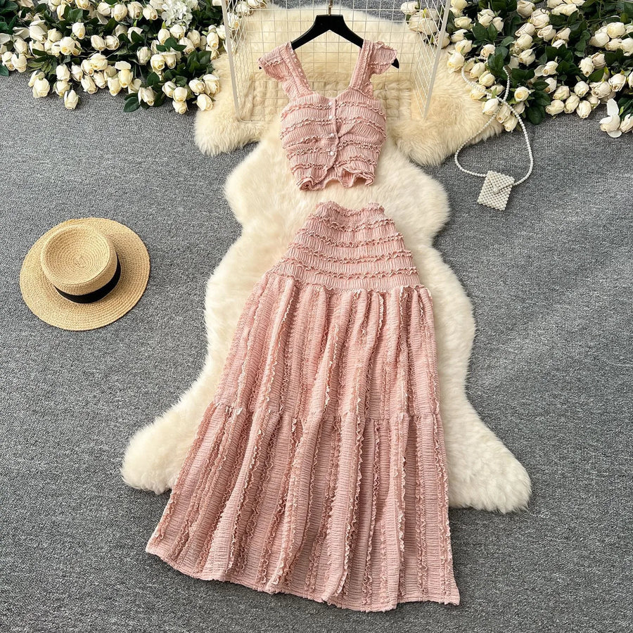 Women's Crop High Waist Pleated Two Piece Set