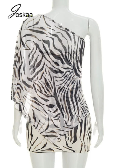 Women's Zebra Print Stripe Mesh Two Piece Set Brown – Detail View