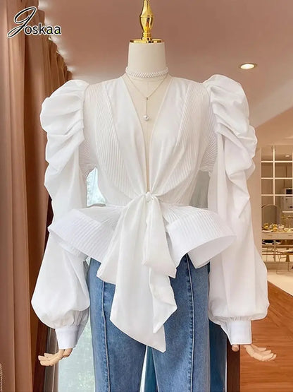 Women's Lace Short Sleeve Vintage Puff Blouse Top – Women's Fashion Wholesale – Front View