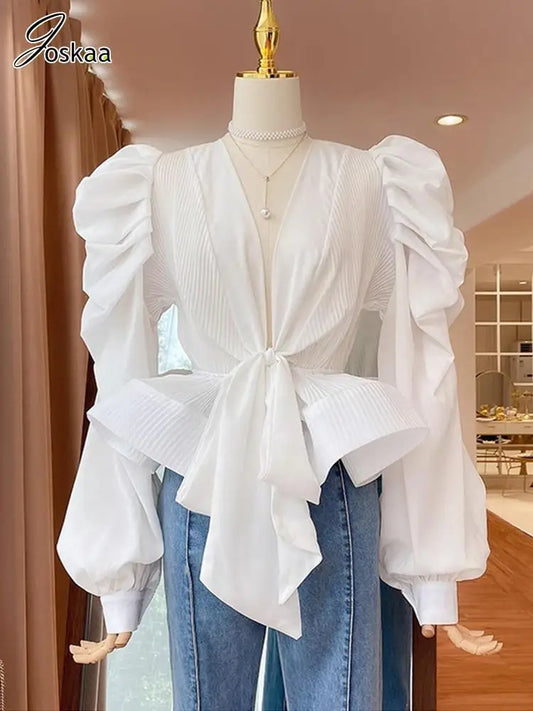 Women's Lace Short Sleeve Vintage Puff Blouse Top – Women's Fashion Wholesale – Front View