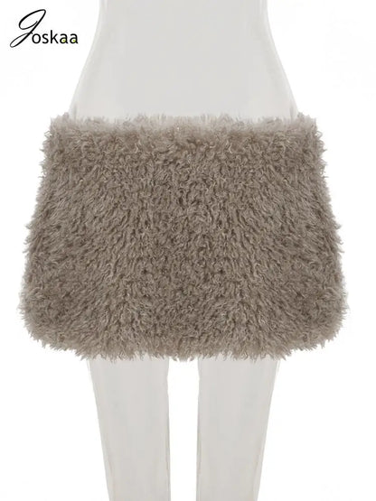 Women's Bodycon Mini Fall Furry A-line Skirt Gray – Detail View