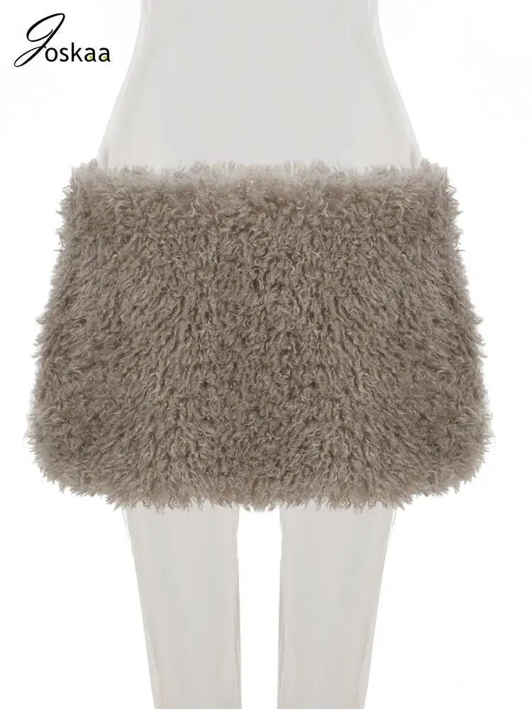 Women's Bodycon Mini Fall Furry A-line Skirt Gray – Detail View