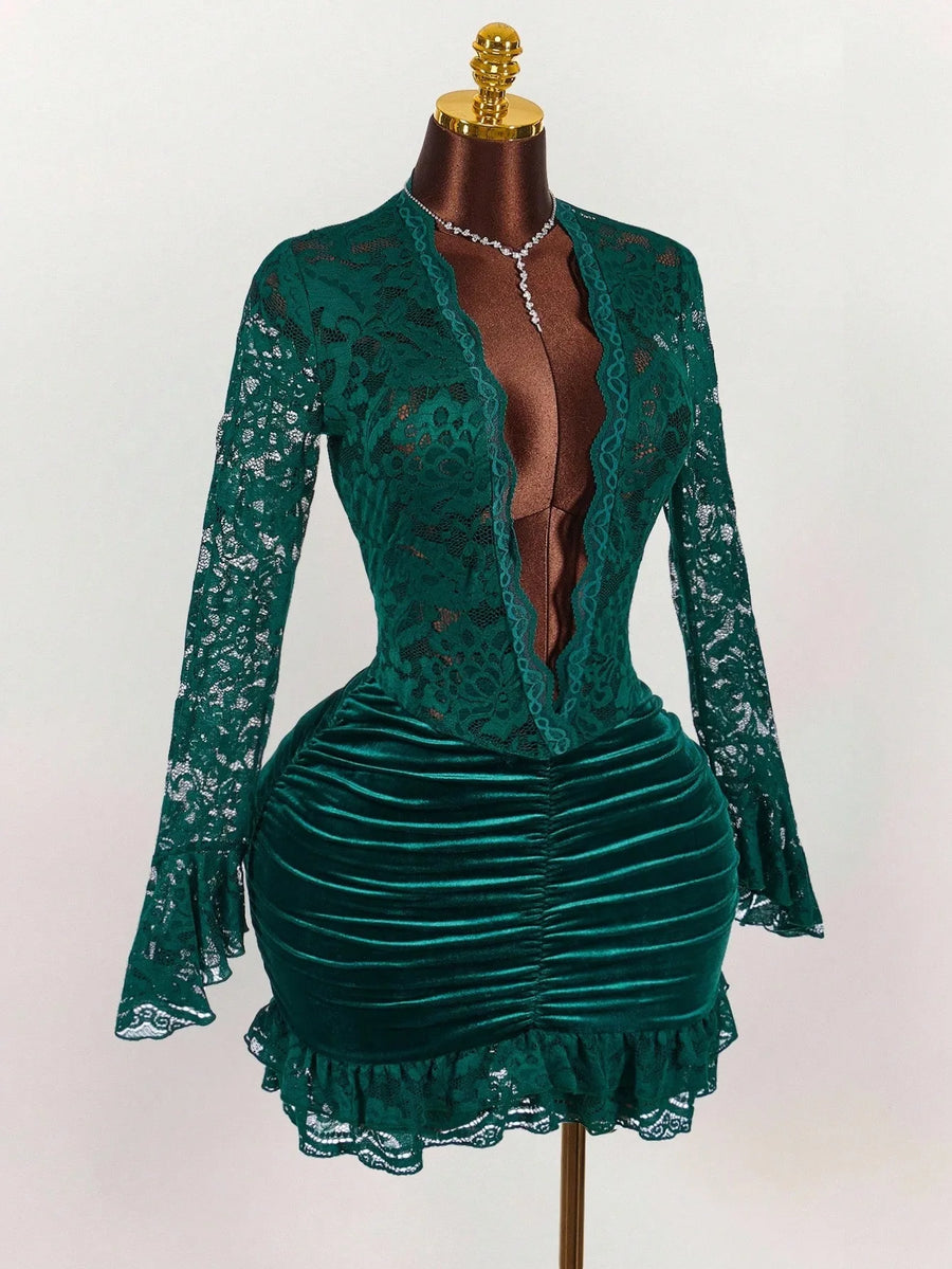 Joskaa Lace Velvet Bodycon Mini Dress - mini dress image 4