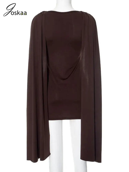 Women's Ruched Bodycon Elegant Round Neck Mini Dress Dark Brown – Detail View