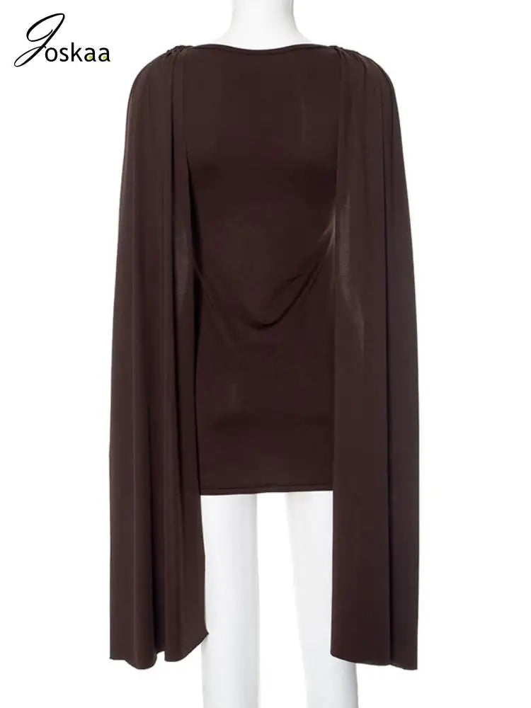 Women's Ruched Bodycon Elegant Round Neck Mini Dress Dark Brown – Detail View