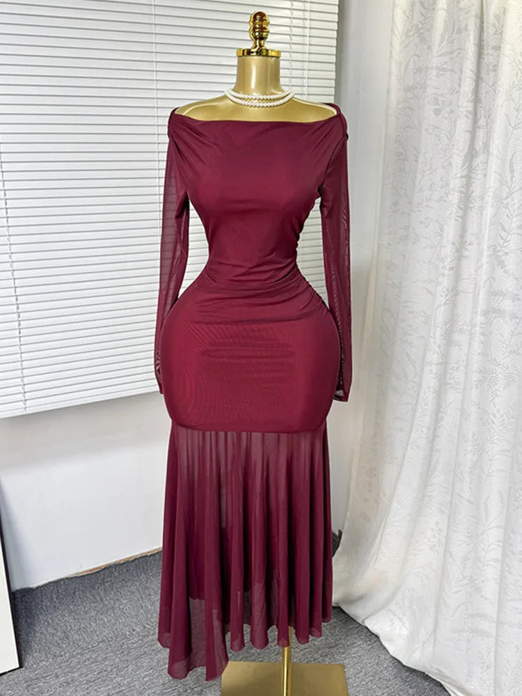 Joskaa Mesh Long Sleeve Bodycon Maxi Dress - maxi dress image 7