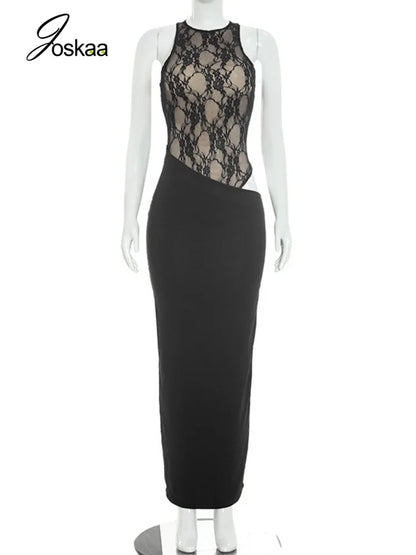 Women's Lace Sleeveless Bodycon Maxi Dress - Back View