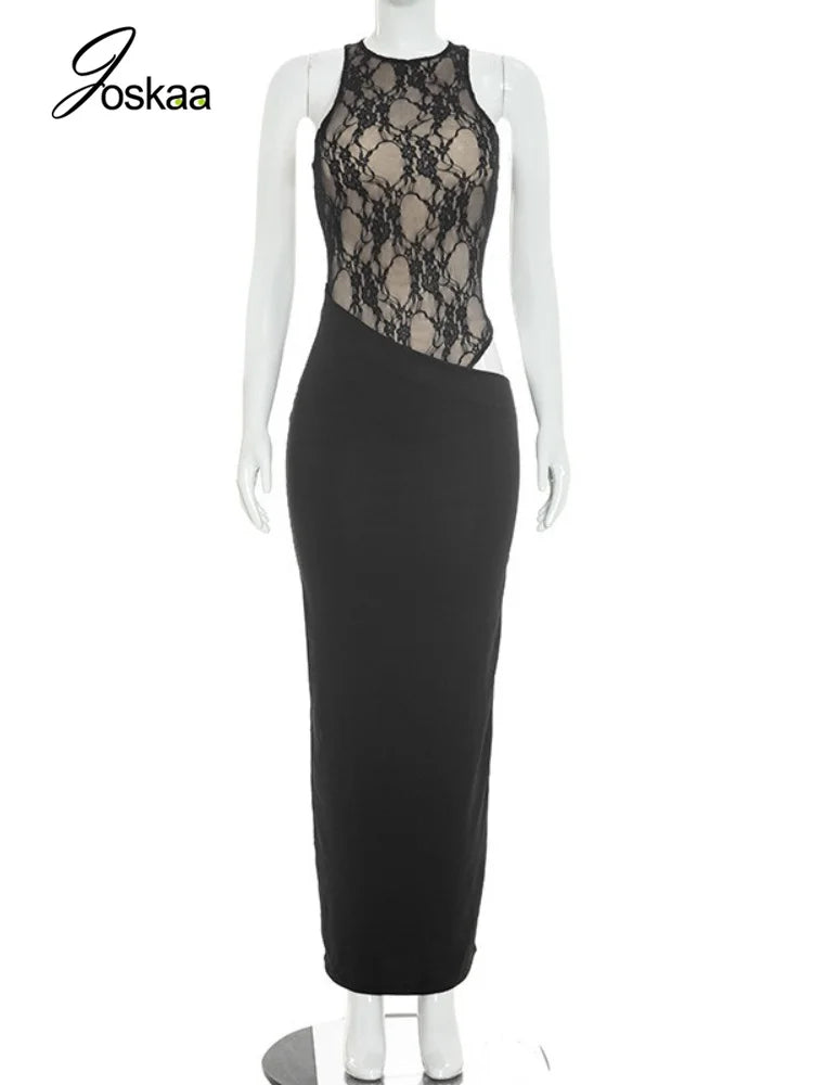 Women's Lace Sleeveless Bodycon Maxi Dress - Back View