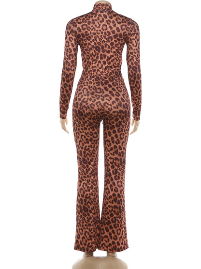 Joskaa Leopard Print Long Sleeve Flare Two Piece Set - two piece set image 4