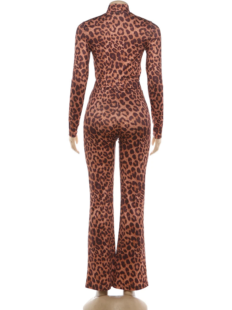 Joskaa Leopard Print Long Sleeve Flare Two Piece Set - two piece set image 4
