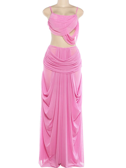 Joskaa Mesh Ruched Backless Two Piece Set - two piece set image 2