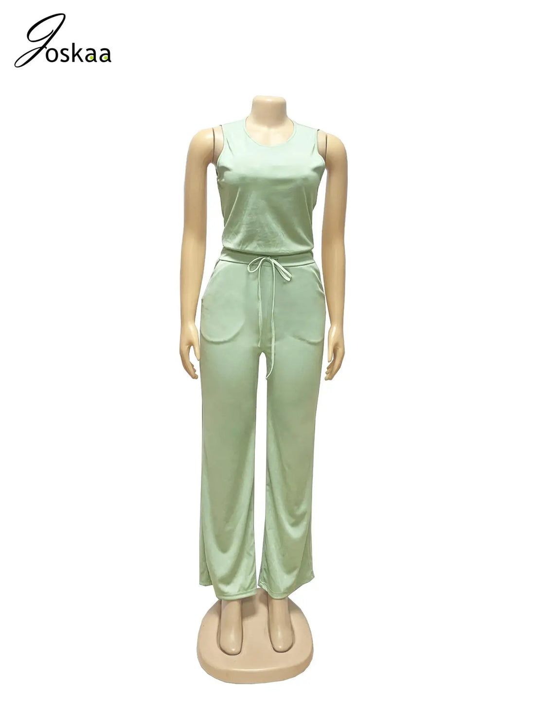Women's Sleeveless Bodycon Zip Jumpsuit Romper Green – Back View