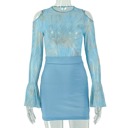 Women's Mesh Long Sleeve Bodycon Wide Leg Mini Dress - Additional View 7