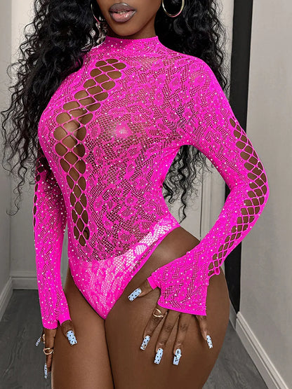 Joskaa Rhinestone Mesh Long Sleeve Bodysuit - bodysuit image 7